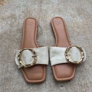 A New Day Women's Tan and Cream Sandals with Gold Buckle